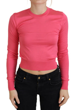 Elegant Pink Cropped Crewneck Sweater Dolce & Gabbana