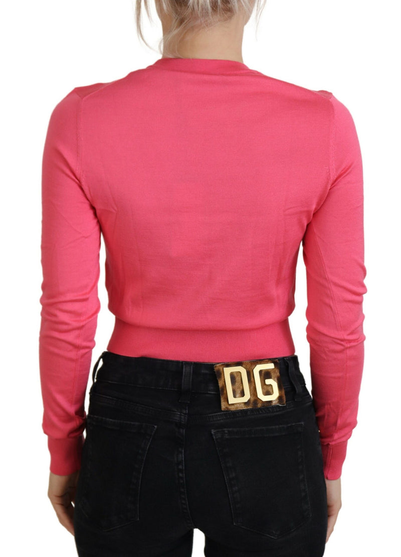 Elegant Pink Cropped Crewneck Sweater Dolce & Gabbana