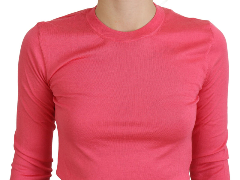 Elegant Pink Cropped Crewneck Sweater Dolce & Gabbana