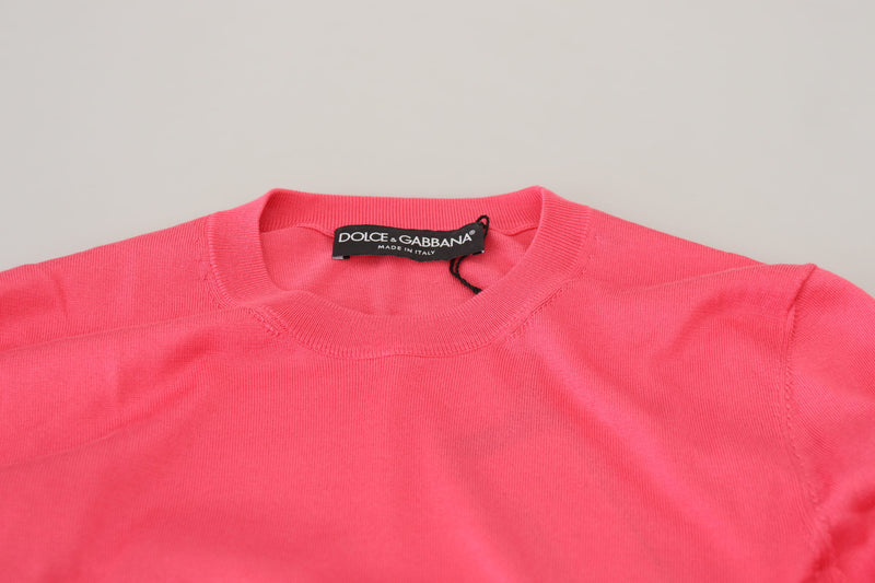 Elegant Pink Cropped Crewneck Sweater Dolce & Gabbana