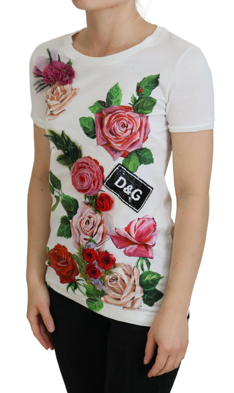 Elegant Multicolor Rose Print Cotton Tee Dolce & Gabbana