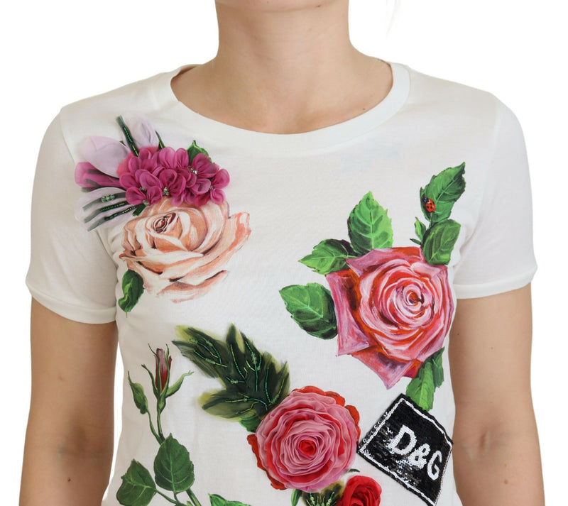 Elegant Multicolor Rose Print Cotton Tee Dolce & Gabbana