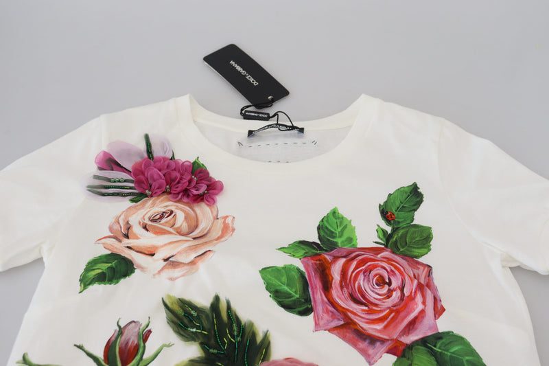 Elegant Multicolor Rose Print Cotton Tee Dolce & Gabbana