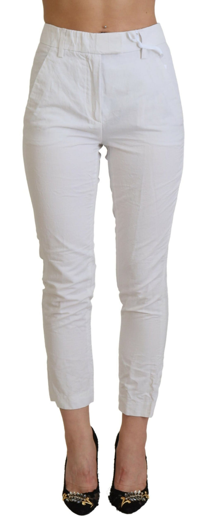 Elegant High Waist Tapered White Pants Dondup