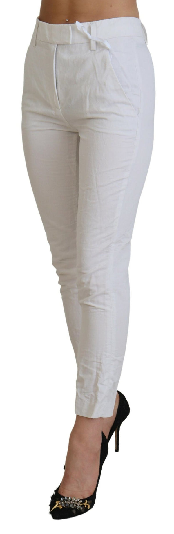 Elegant High Waist Tapered White Pants Dondup