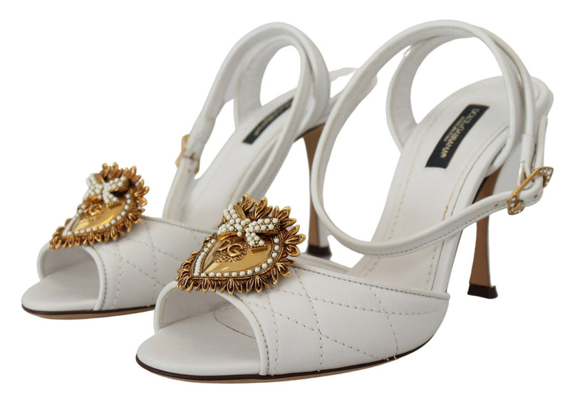 Devotion Embellished White Leather Stilettos Dolce & Gabbana