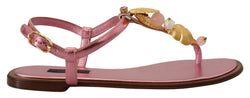 Chic Pink Leather Sandals with Exquisite Embellishment Dolce & Gabbana