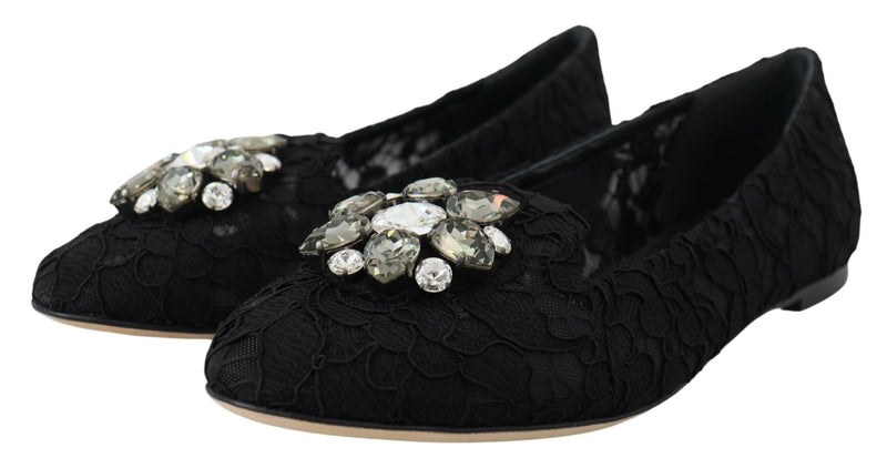 Elegant Floral Lace Flat Vally Shoes Dolce & Gabbana