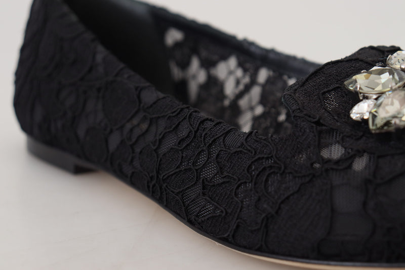 Elegant Floral Lace Flat Vally Shoes Dolce & Gabbana