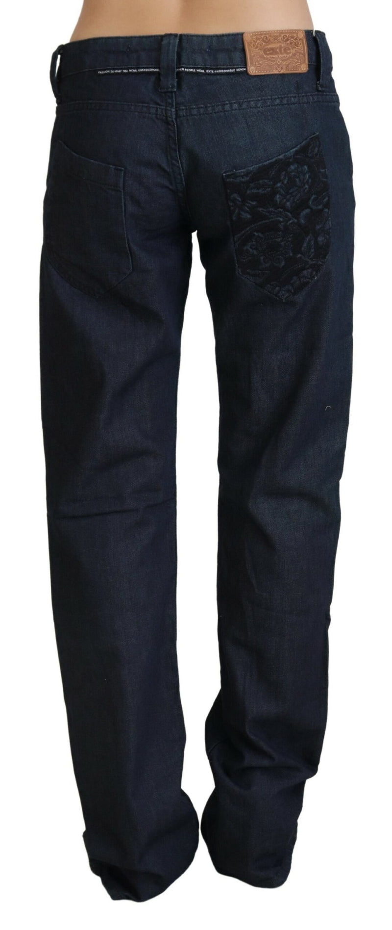 Chic Dark Blue Low Waist Straight Cut Jeans Exte