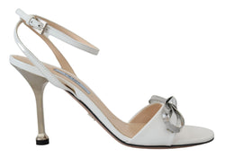 Elegant Silver-White Leather Strap Heels Prada