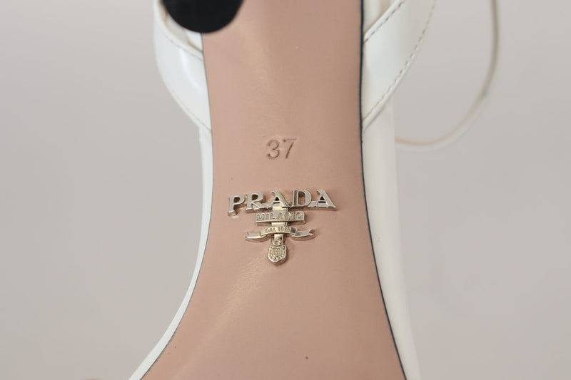 Elegant Silver-White Leather Strap Heels Prada