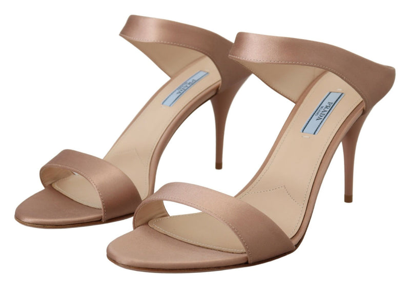 Glimmering Rose Gold Leather Heels Prada