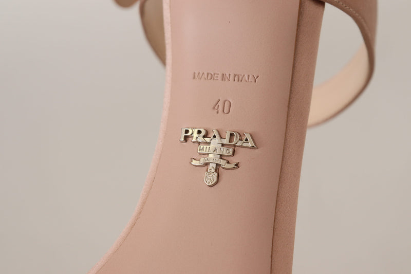 Glimmering Rose Gold Leather Heels Prada