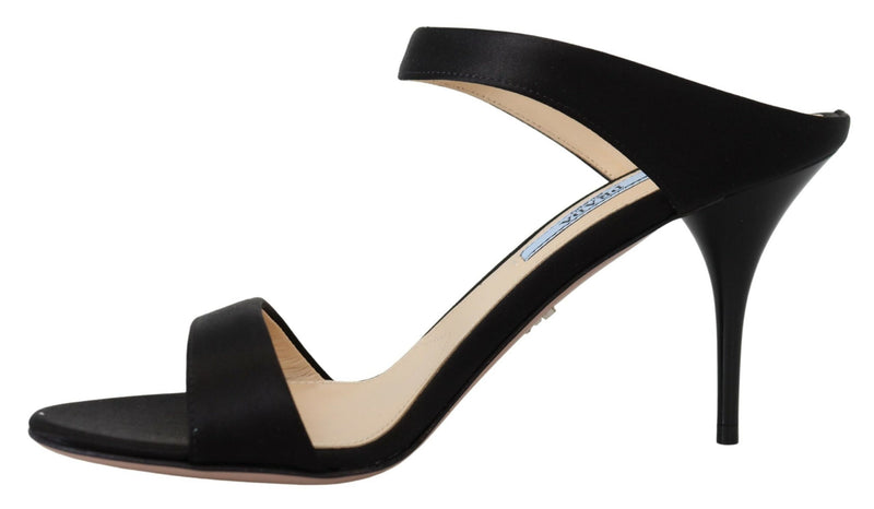 Elegant Black Leather Heels Pumps Prada