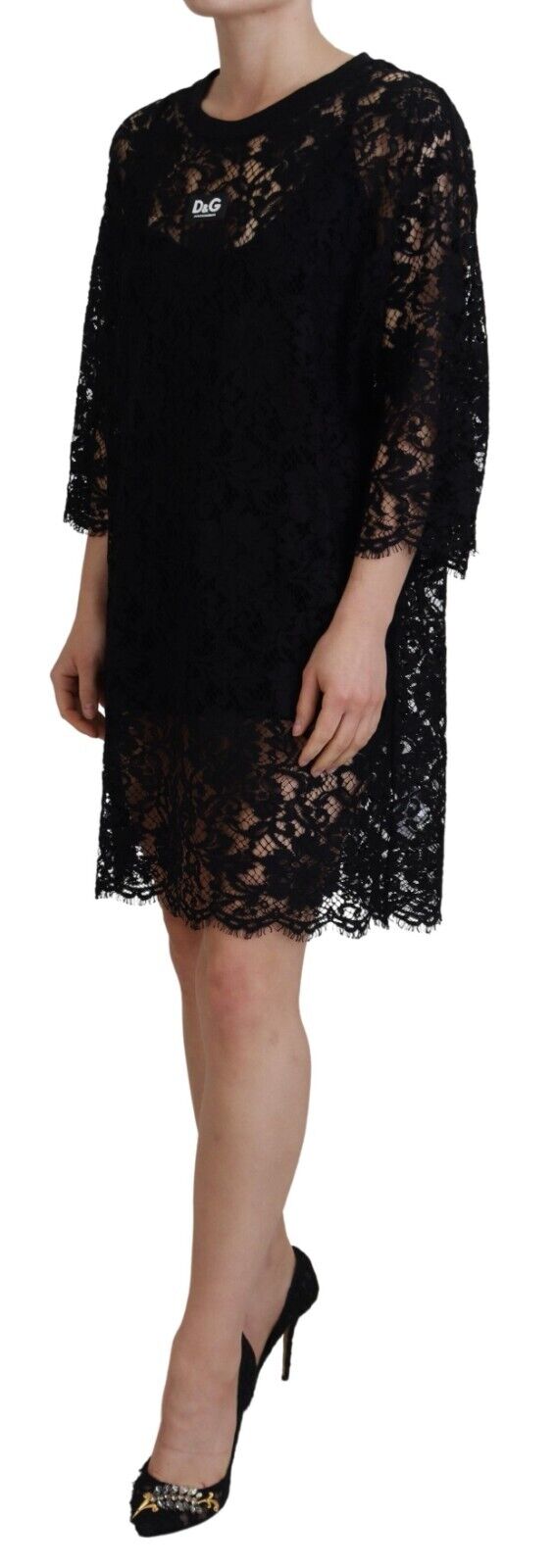 Elegant Black Floral Lace Shift Dress Dolce & Gabbana