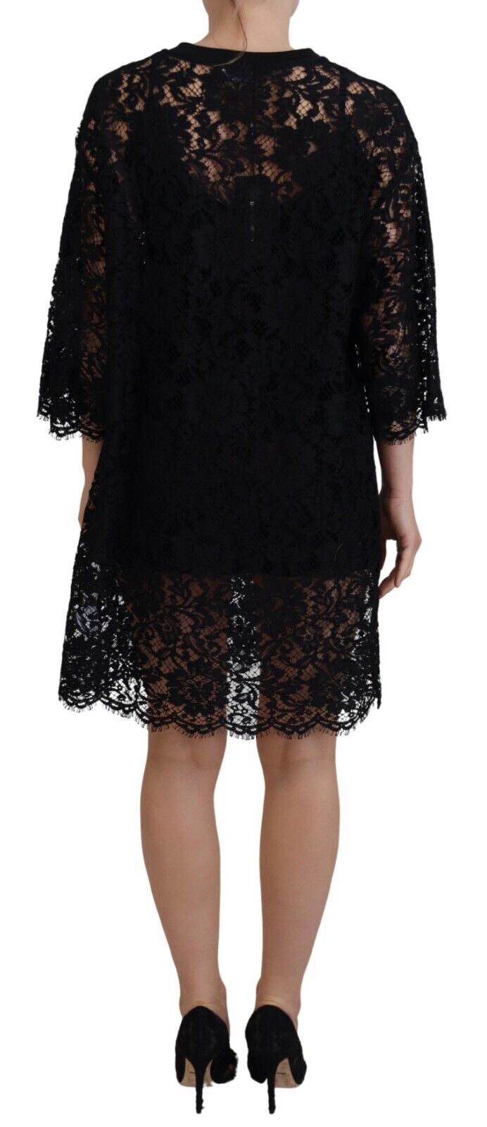 Elegant Black Floral Lace Shift Dress Dolce & Gabbana