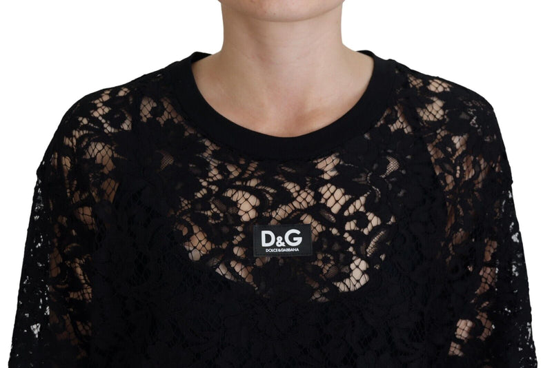 Elegant Black Floral Lace Shift Dress Dolce & Gabbana