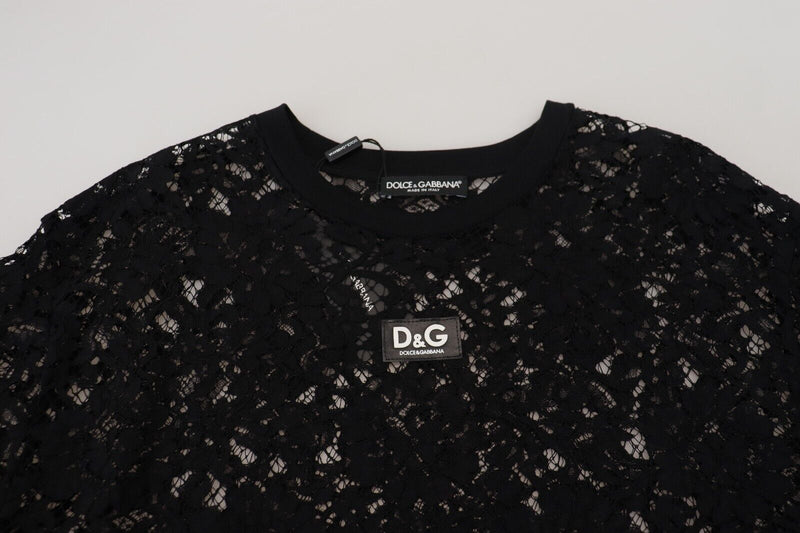 Elegant Black Floral Lace Shift Dress Dolce & Gabbana