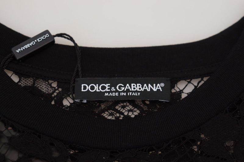 Elegant Black Floral Lace Shift Dress Dolce & Gabbana