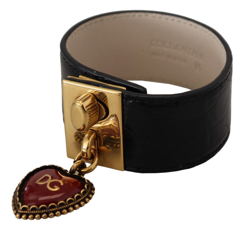 Elegant Black Leather Gold Detail Bracelet Dolce & Gabbana