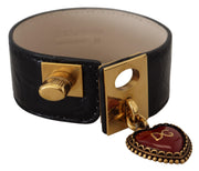 Elegant Black Leather Gold Detail Bracelet Dolce & Gabbana