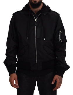 Sleek Black Hooded Bomber Jacket Dolce & Gabbana