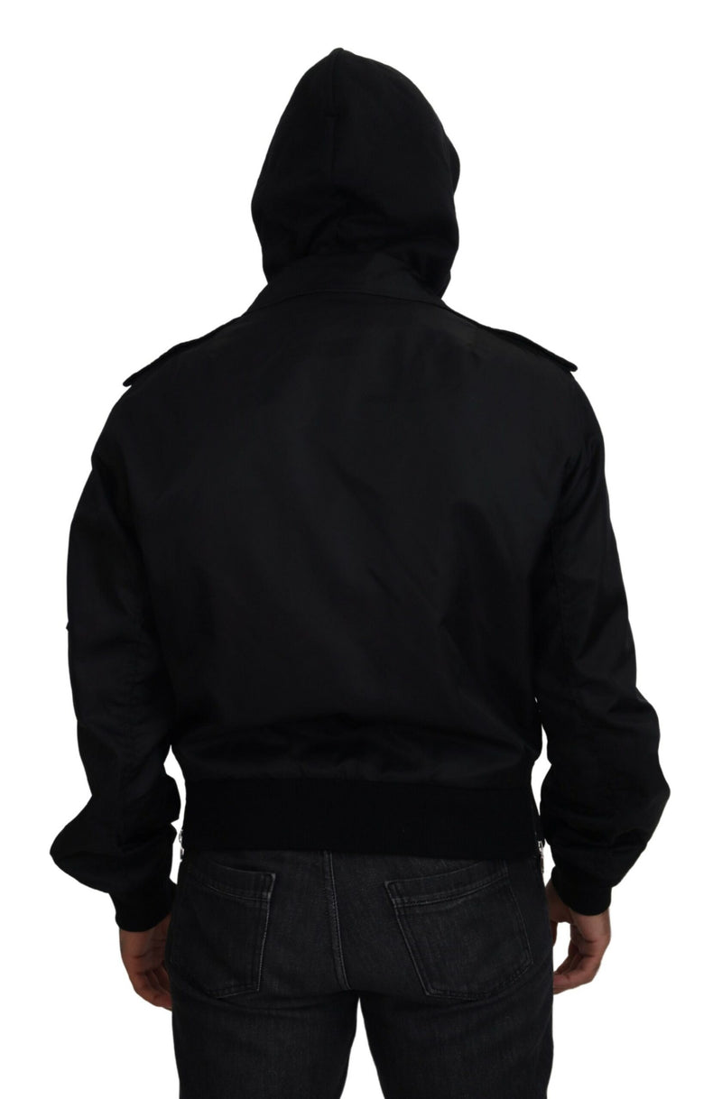 Sleek Black Hooded Bomber Jacket Dolce & Gabbana