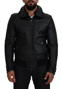 Chic Black Leather Silk-Lined Jacket Dolce & Gabbana