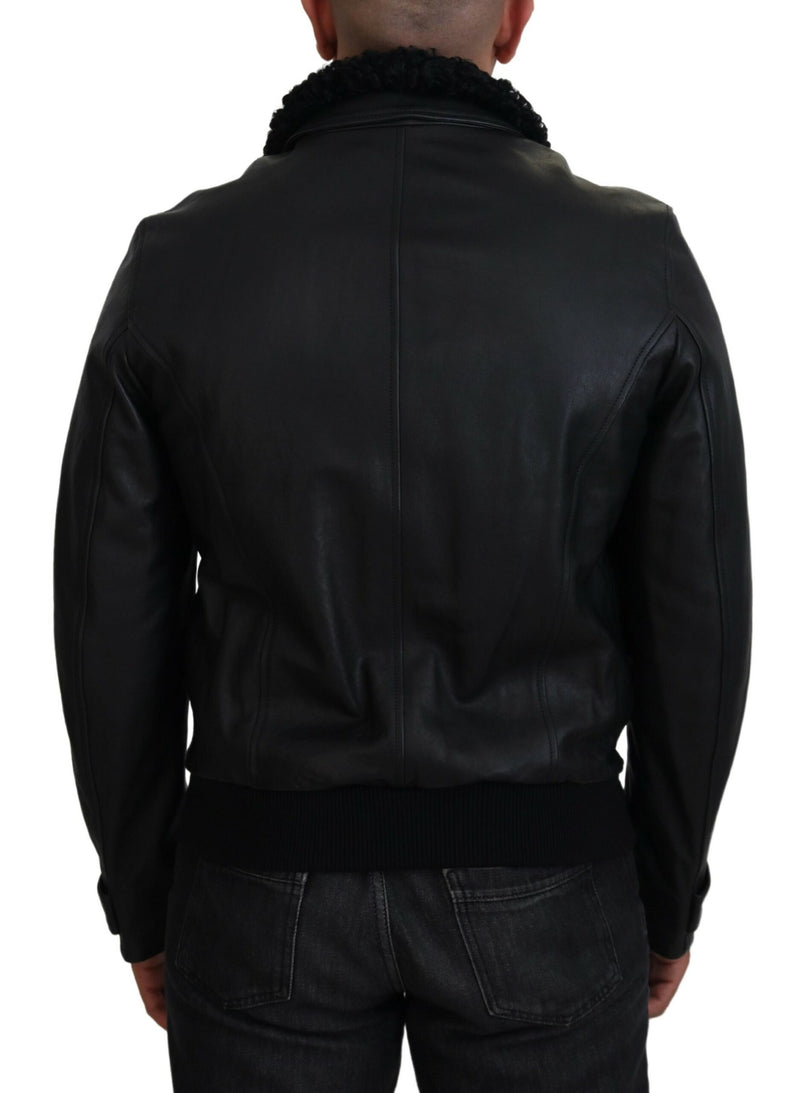 Chic Black Leather Silk-Lined Jacket Dolce & Gabbana