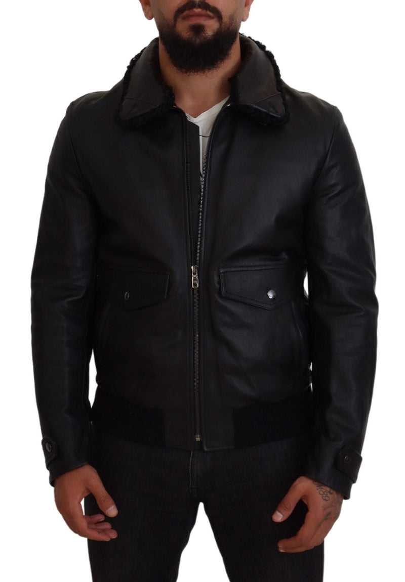 Chic Black Leather Silk-Lined Jacket Dolce & Gabbana