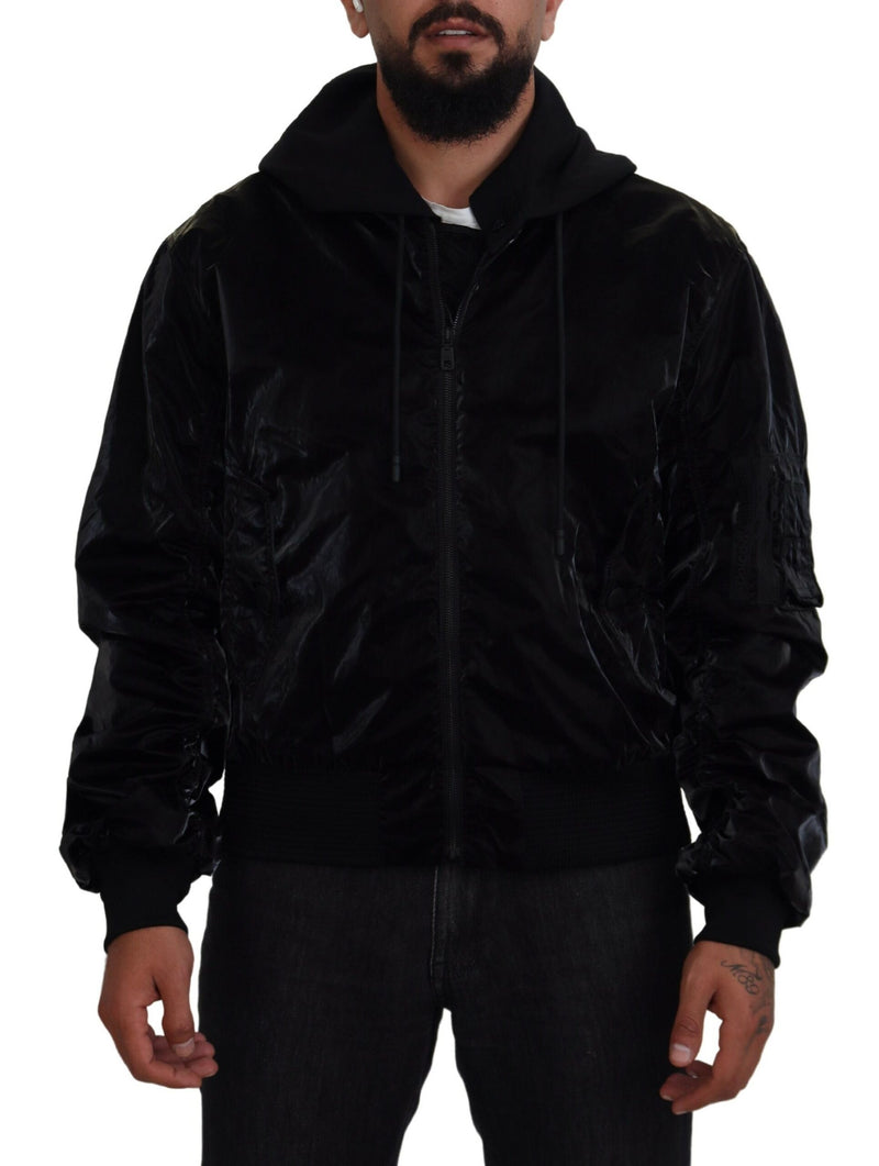 Elegant Black Bomber Hooded Jacket Dolce & Gabbana