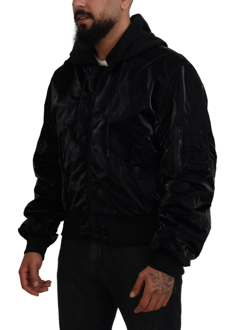 Elegant Black Bomber Hooded Jacket Dolce & Gabbana