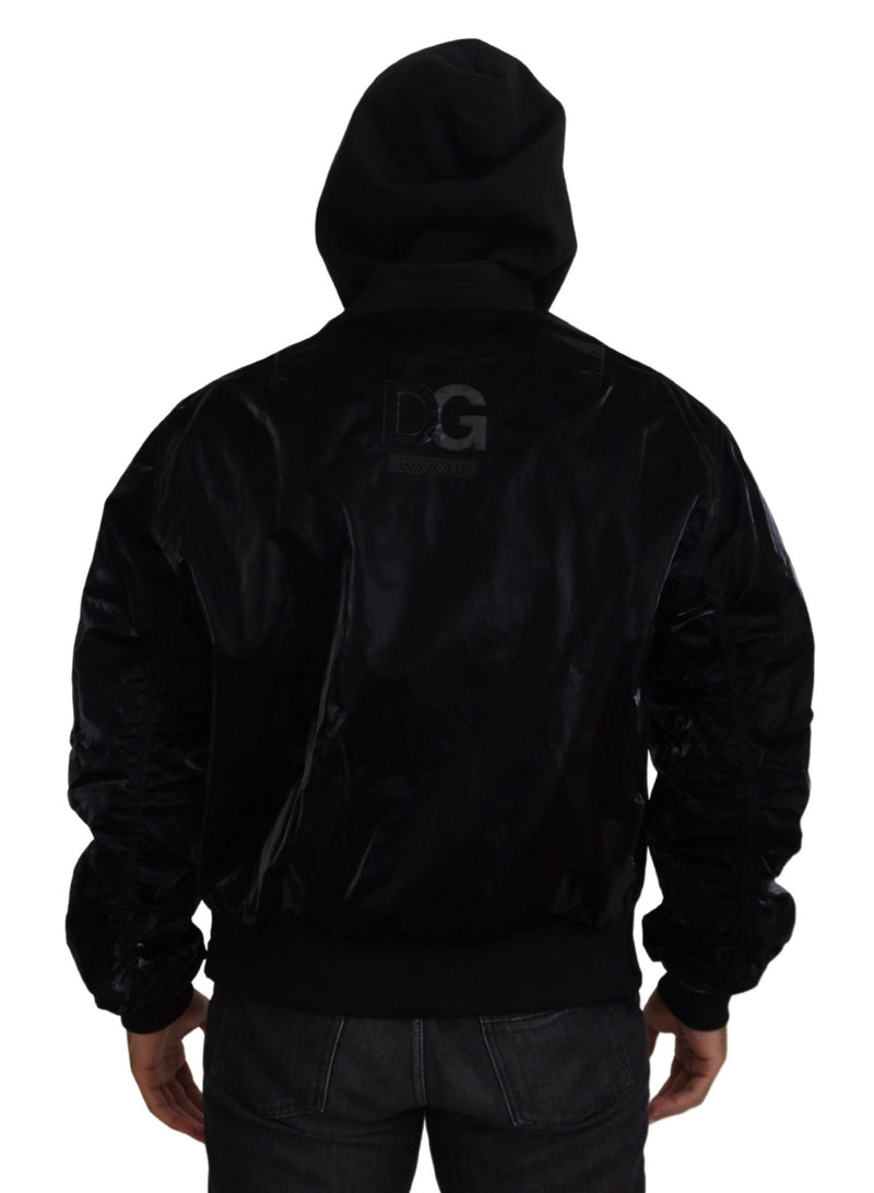 Elegant Black Bomber Hooded Jacket Dolce & Gabbana