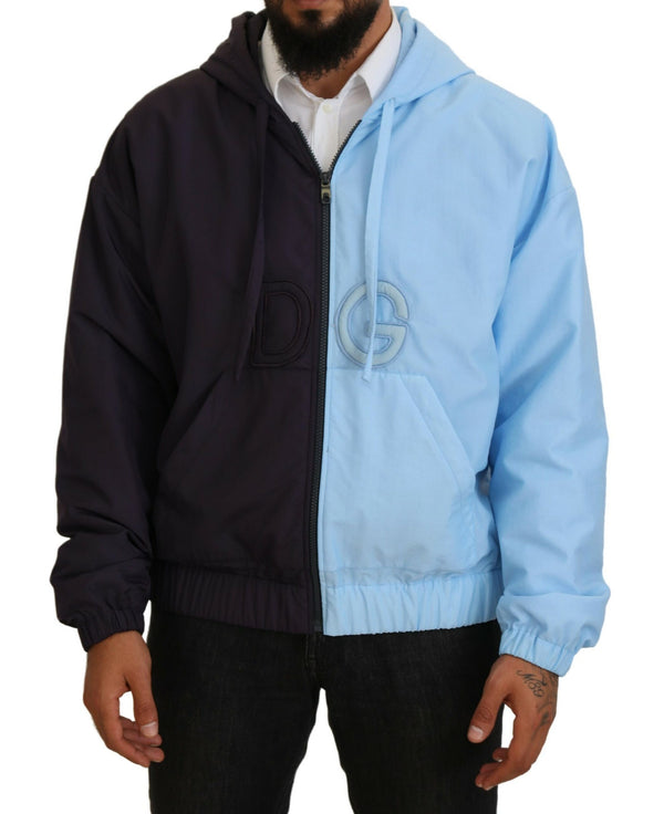 Elegant Hooded Blue Jacket - Full Zipper Closure Dolce & Gabbana