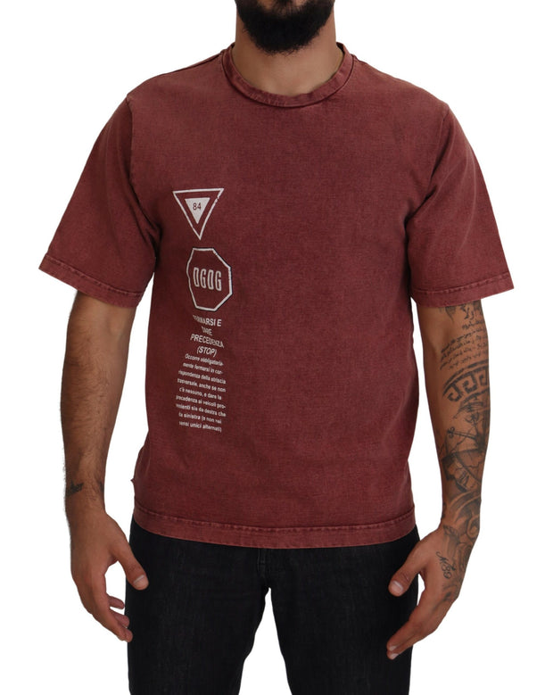 Elegant Maroon Printed Cotton Tee Dolce & Gabbana