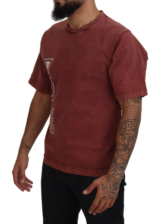 Elegant Maroon Printed Cotton Tee Dolce & Gabbana