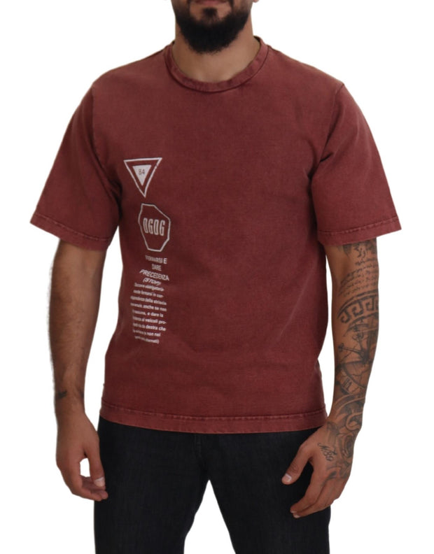 Elegant Maroon Printed Cotton Tee Dolce & Gabbana