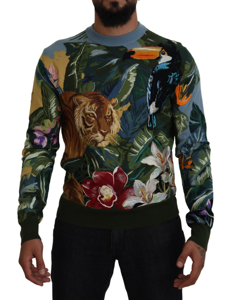 Jungle Embroidered Wool Silk Sweater Dolce & Gabbana