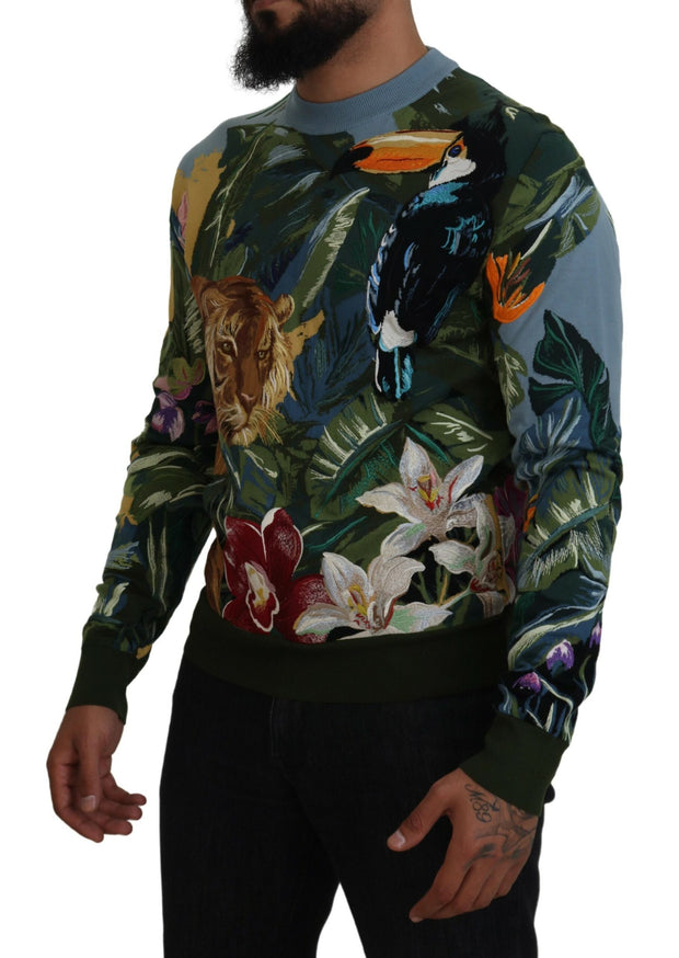 Jungle Embroidered Wool Silk Sweater Dolce & Gabbana