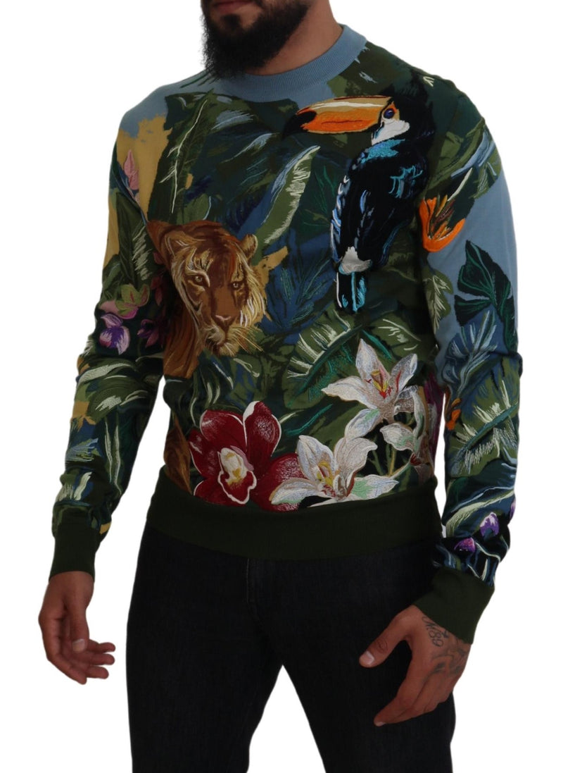 Jungle Embroidered Wool Silk Sweater Dolce & Gabbana