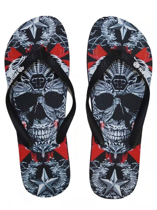 Multicolor Graphic Flip Flops for Women Philipp Plein