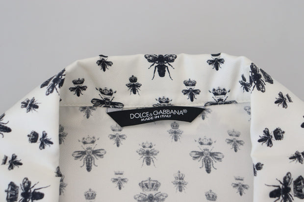 Elegant Silk Pajama Top with Crown Bee Print Dolce & Gabbana