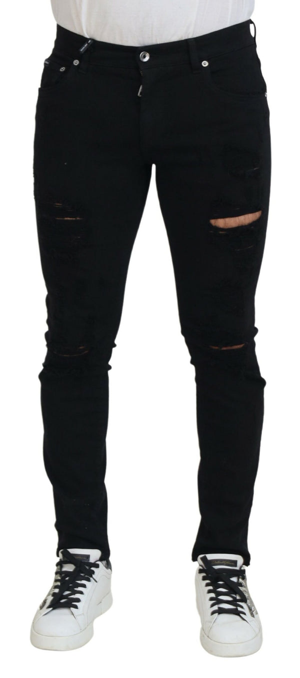 Svelte Black Tattered Slim Fit Denim Dolce & Gabbana