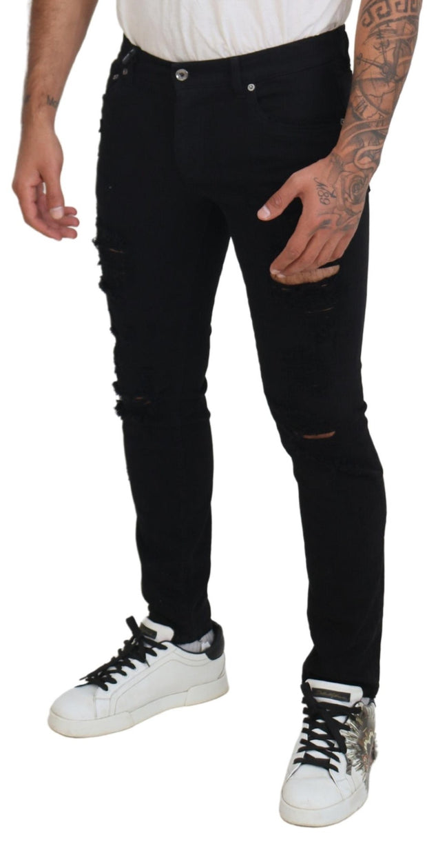 Svelte Black Tattered Slim Fit Denim Dolce & Gabbana