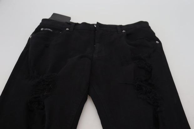 Svelte Black Tattered Slim Fit Denim Dolce & Gabbana