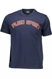 Sleek Blue Crew Neck Tee with Contrasting Prints Plein Sport