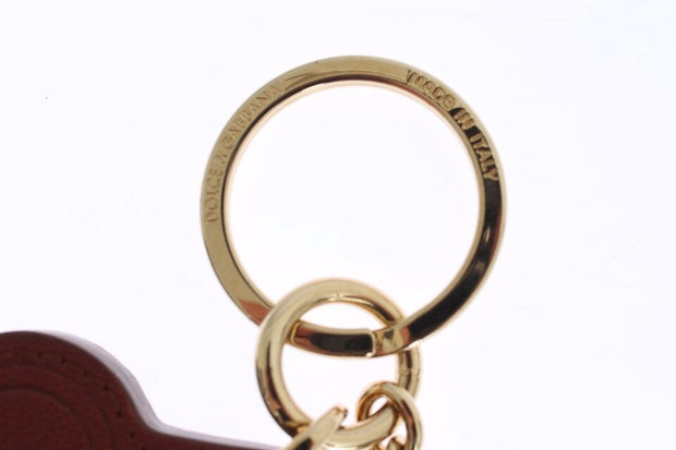 Elegant Brown Leather Keychain with Gold Detailing Dolce & Gabbana