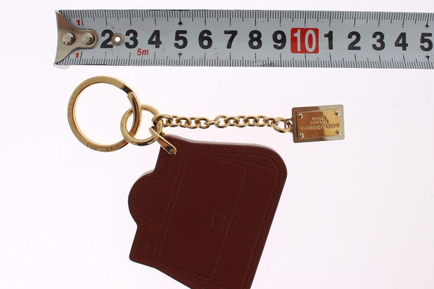 Elegant Brown Leather Keychain with Gold Detailing Dolce & Gabbana