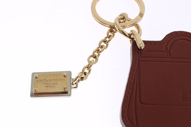 Elegant Brown Leather Keychain with Gold Detailing Dolce & Gabbana